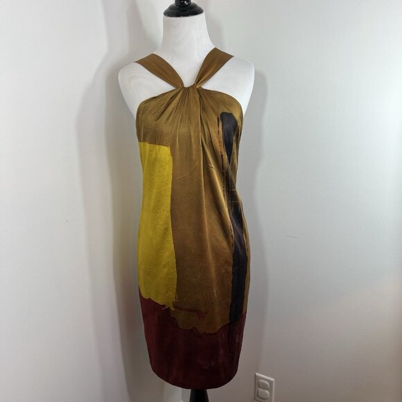 VINCE Silk Dress Popover Sz 4 Orange Yellow $498 - Picture 1 of 10